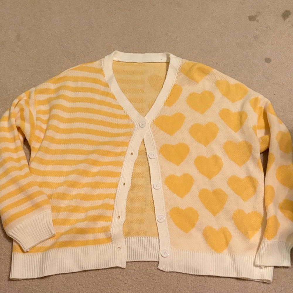 Yellow and White Heart Pattern Sweater
